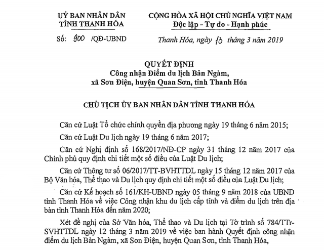 Công nhận Điểm du lịch Bản Ngàm, xã Sơn Điện, huyện Quan Sơn, tỉnh Thanh Hóa - Ảnh 1.