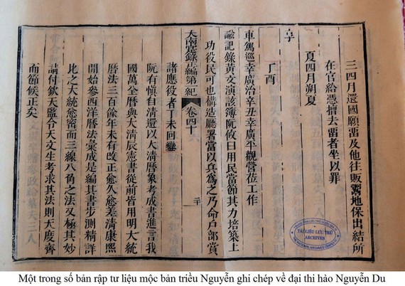 Sưu tập bản rập tư liệu mộc bản triều Nguyễn ghi chép về Đại thi hào Nguyễn Du - Ảnh 1.