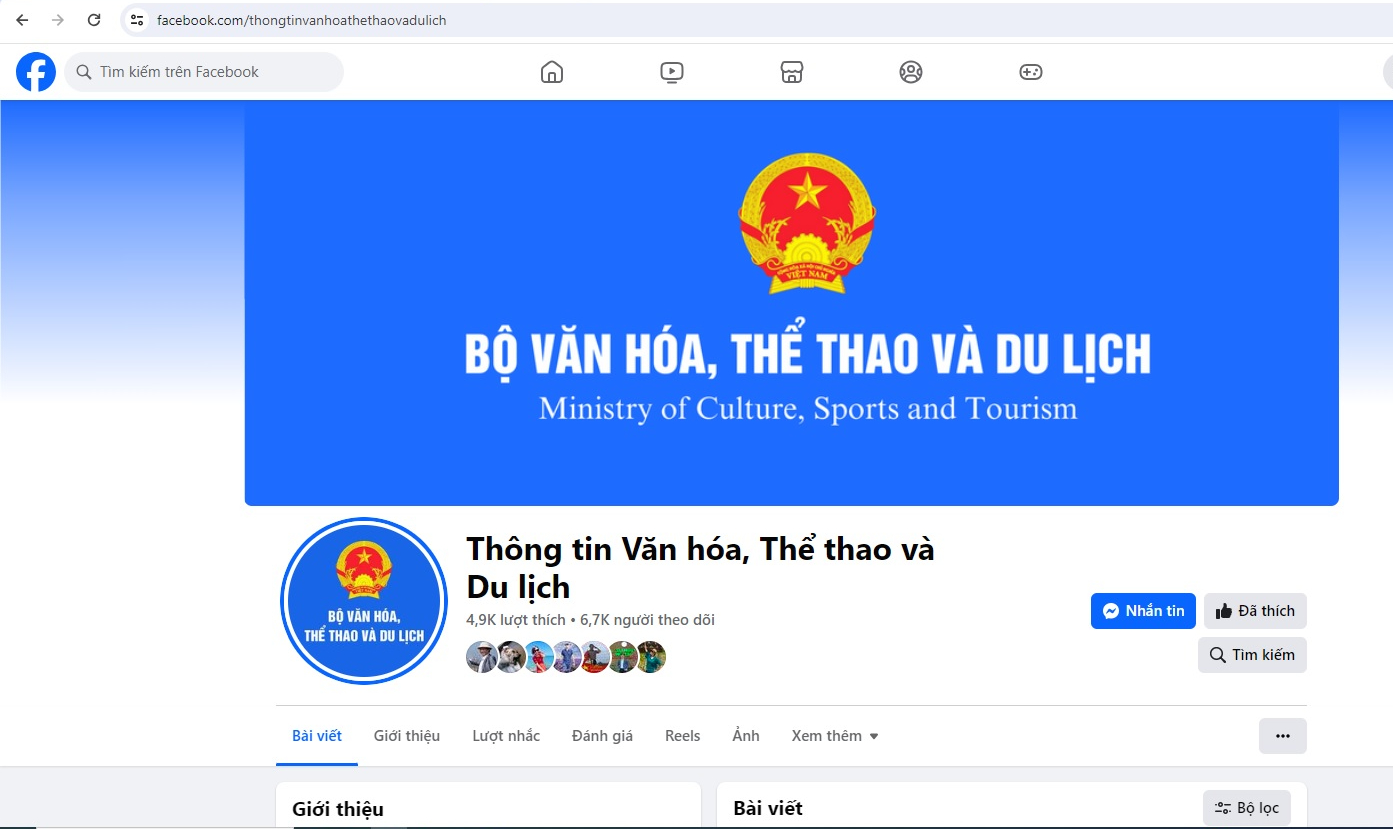 Fanpage Thông tin Văn hóa, Thể thao và Du lịch