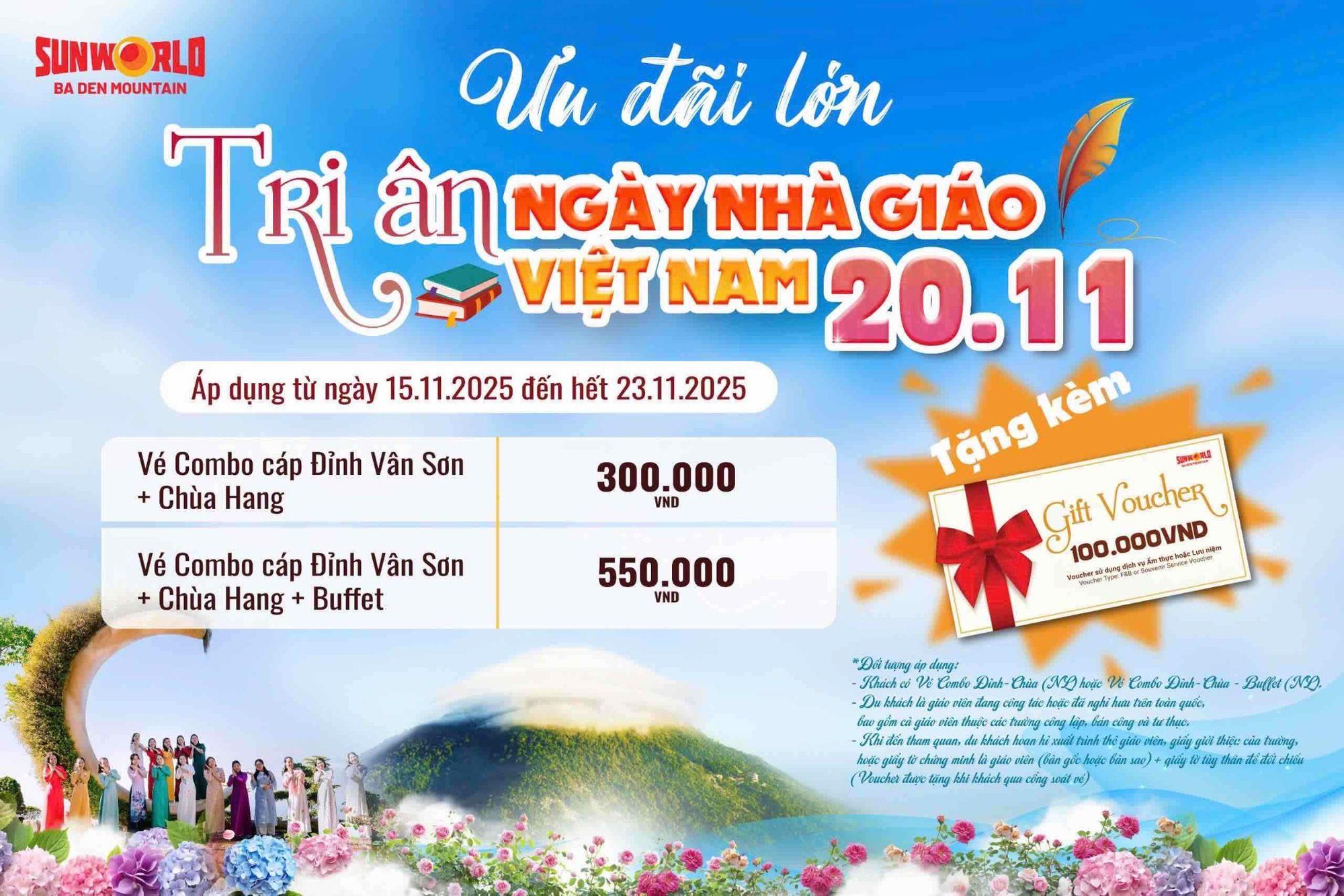 Khu du lịch núi Bà Đen ưu đãi và tặng quà đặc biệt cho giáo viên trong tháng 11 - Ảnh 2. Khu du lịch núi Bà Đen ưu đãi và tặng quà đặc biệt cho giáo viên trong tháng 11 - Ảnh 2.