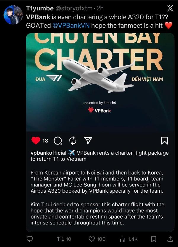 VPBank ដែលជា “Kim chủ” VPBank thuê hẳn chuyến bay charter đưa T1 và Faker đến Việt Nam - Ảnh 3.