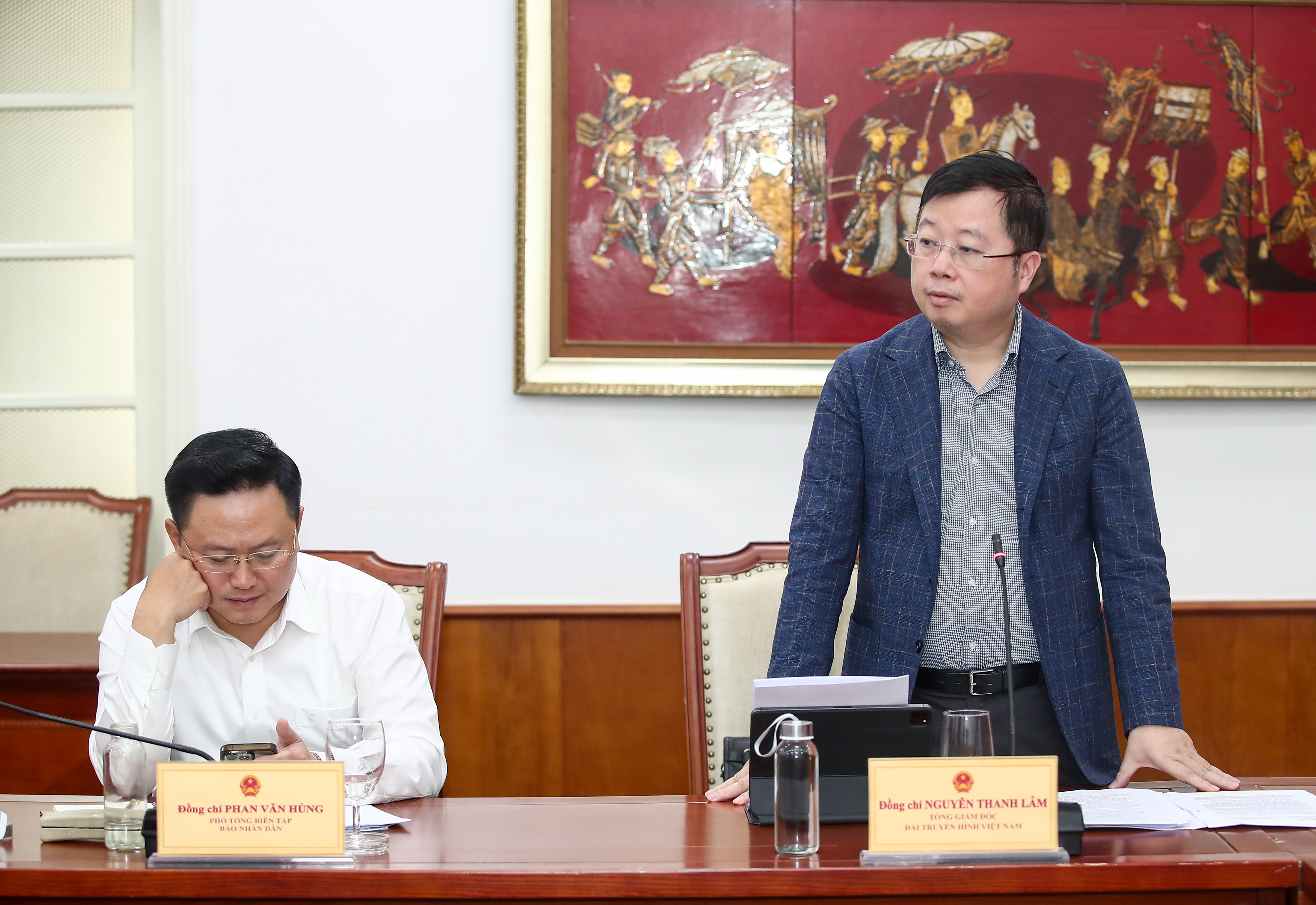 Tổng Giám đốc Đài Truyền hình Việt Nam Nguyễn Thanh Lâm phát biểu tại buổi làm việc