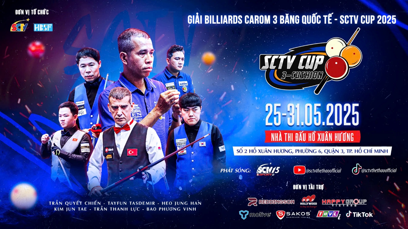 SCTV Cup 2025: Giải Billiards Carom 3 băng quốc tế – 500 triệu đồng chờ nhà vô địch - Ảnh 1. SCTV Cup 2025: Giải Billiards Carom 3 băng quốc tế – 500 triệu đồng chờ nhà vô địch - Ảnh 1.
