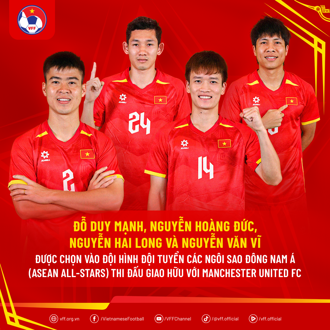Bốn cầu thủ Việt Nam góp mặt trong đội hình ASEAN All-Stars thi đấu giao hữu với Manchester United - Ảnh 1. Bốn cầu thủ Việt Nam góp mặt trong đội hình ASEAN All-Stars thi đấu giao hữu với Manchester United - Ảnh 1.