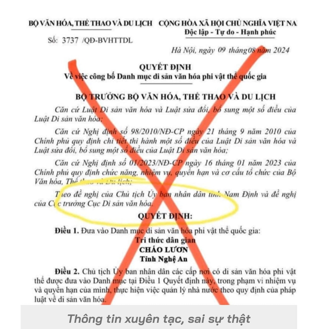 Bộ VHTTDL đề nghị xử lý thông tin xuyên tạc, sai sự thật việc tri thức dân gian “Cháo lươn” Nghệ An được đề cử Di sản văn hóa phi vật thể - Ảnh 1.