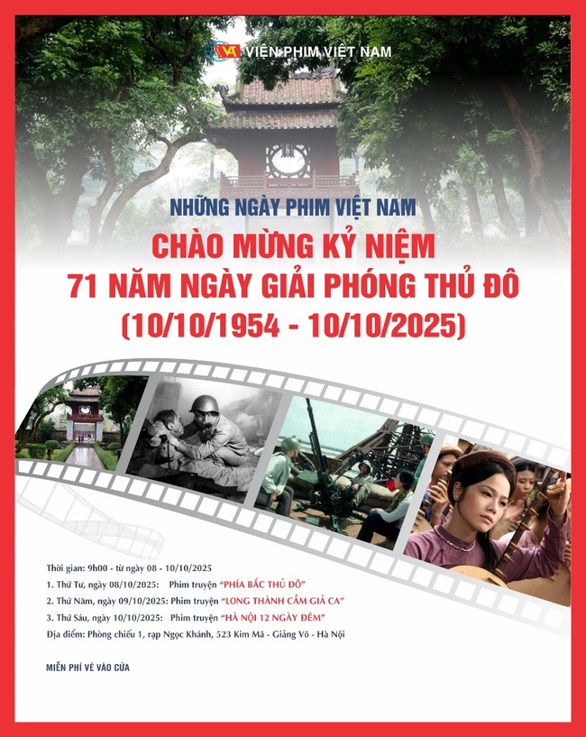 Chiếu miễn phí 3 bộ phim về Hà Nội nhân kỷ niệm 71 năm Ngày Giải phóng Thủ đô  - Ảnh 1.