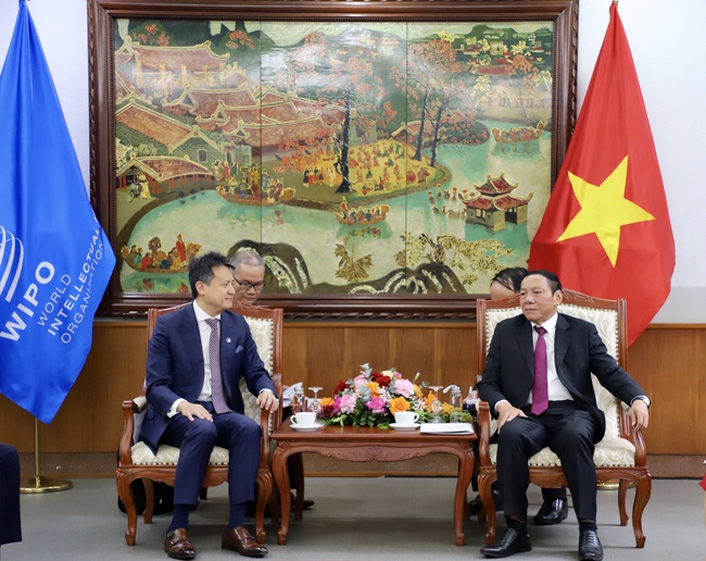 Bộ trưởng Nguyễn Văn Hùng tiếp Tổng Giám đốc Tổ chức Sở hữu trí tuệ Thế giới Daren Tang - Ảnh 3.