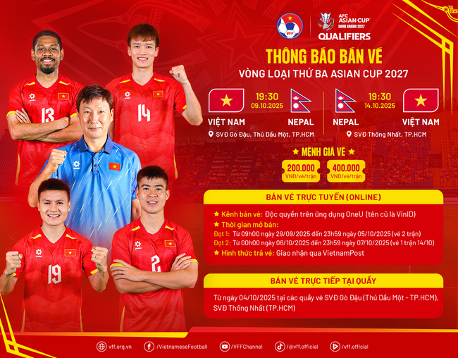 Công bố giá vé hai lượt trận tuyển Việt Nam gặp tuyển Nepal tại TPHCM - Ảnh 1.