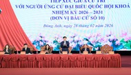 Bí thư Thành ủy Hà Nội Nguyễn Duy Ngọc, Thứ trưởng Thường trực Bộ VHTTDL Lâm Thị Phương Thanh và các ứng viên đại biểu Quốc hội tiếp xúc cử tri, vận động bầu cử