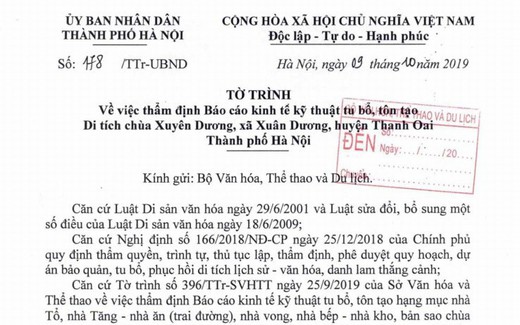 Trình Bộ VHTTDL thẩm định Báo cáo KTKT tu bổ, tôn tạo di tích chùa Xuyên Dương
