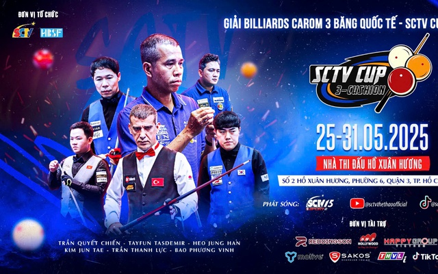 SCTV Cup 2025: Giải Billiards Carom 3 băng quốc tế – 500 triệu đồng chờ nhà vô địch